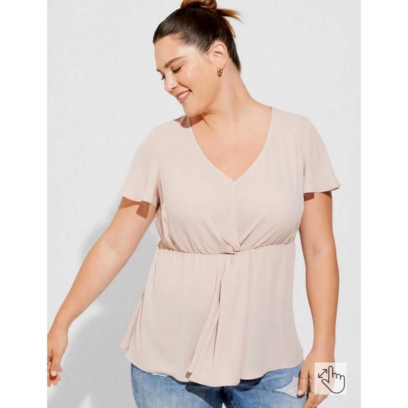 torrid Tops - Torrid Blouse Womens2X Blush Twist Surplice Mushroom Georgette Flutter $45